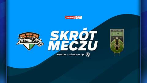 Grafika z napisem SKR&Oacute;T MECZU, po lewej stronie herb Zastal Zielona G&oacute;ra, po prawej herb Miasto Szkła Krosno, na g&oacute;rze logo ORLEN.