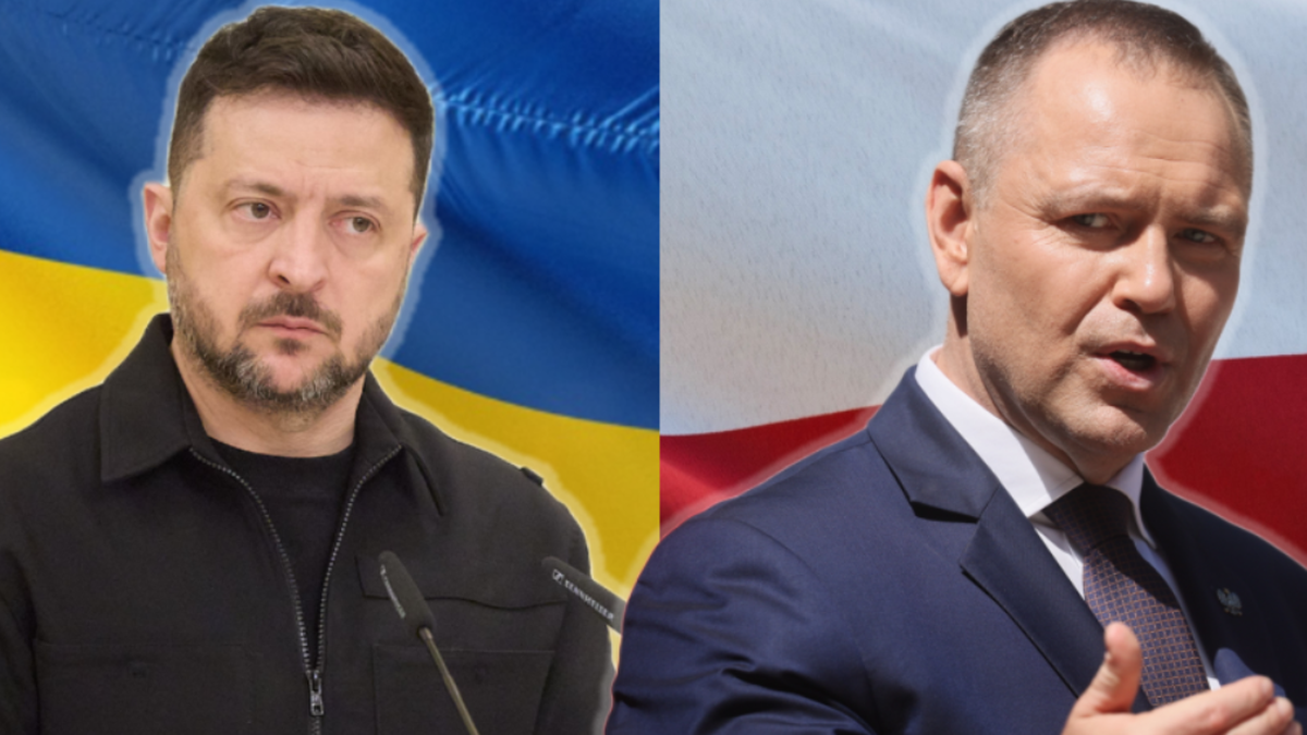 Prezydent Ukrainy Wołodymyr Zełenski i prezydent Polski (nazwisko nieznane z depeszy)