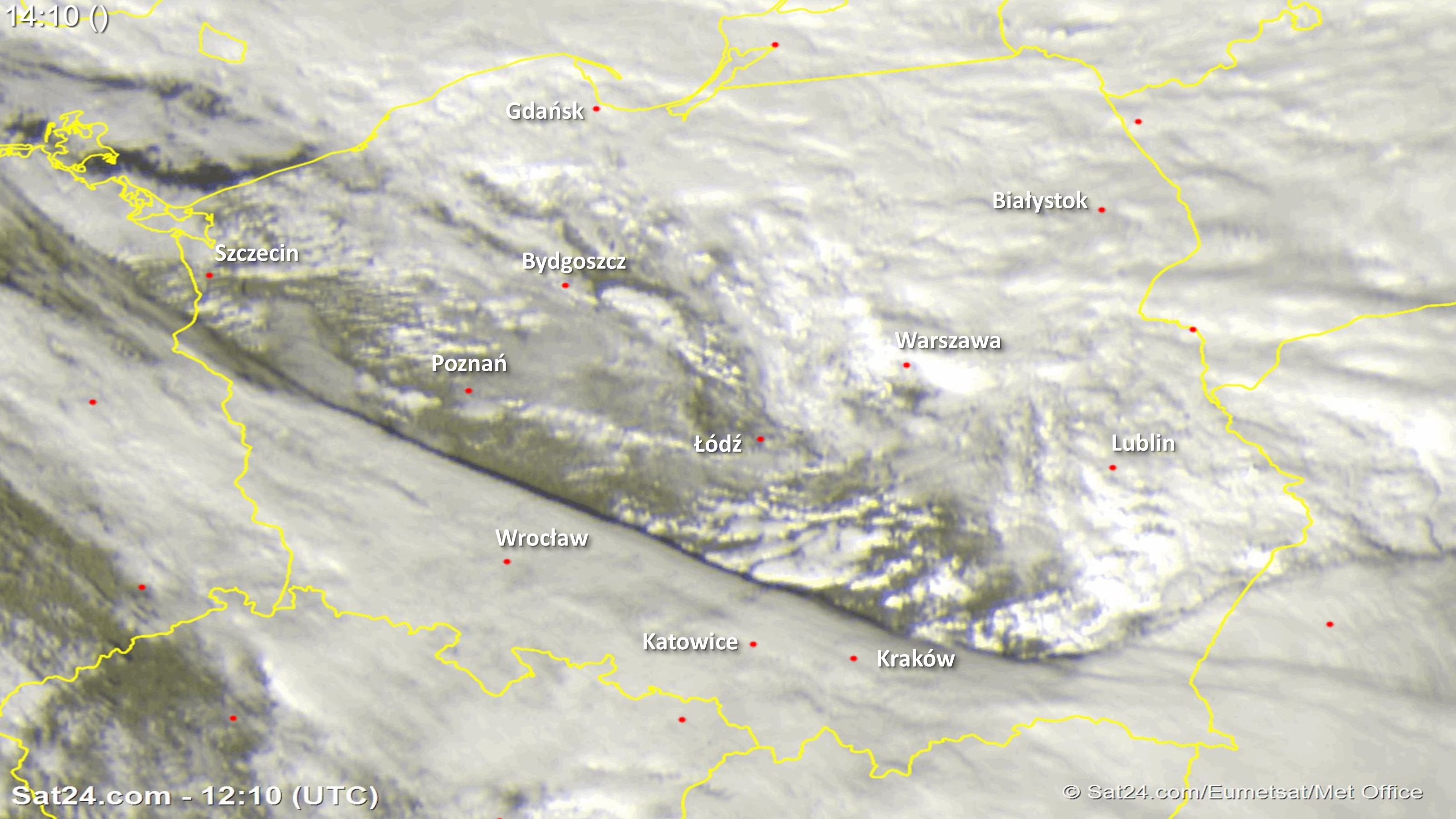 Zdjęcie satelitarne w dniu 21 października 2017 o godzinie 14:10. Dane: Sat24.com / Eumetsat.