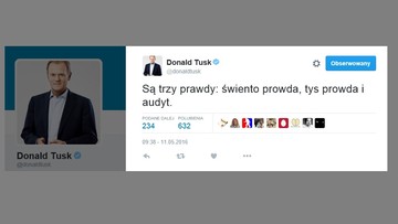 Donald Tusk o trzech rodzajach prawd. Na Twitterze skomentował "audyt"