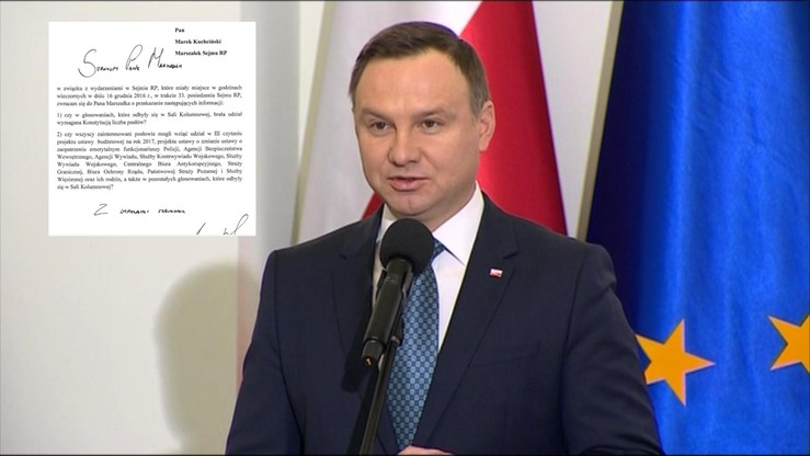 Pismo prezydenta do marszałka Sejmu ws. piątkowych głosowań w Sejmie