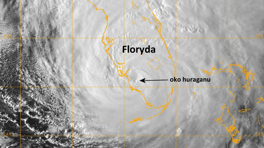 Zdjęcie satelitarne Huraganu Irma z godziny 23:00. Fot. NASA.