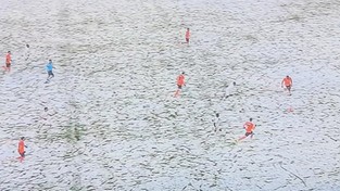 28.03.2021 07:00 Piłkarze założyli białe stroje, ale nie przewidzieli, że spadnie śnieg. Ilu ich widzisz na zdjęciu?