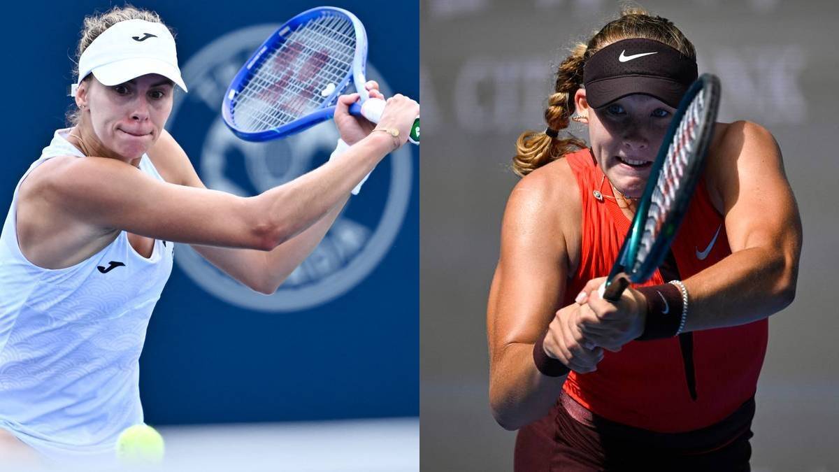 Dwie tenisistki podczas meczu, jedna w białej koszulce, druga w czerwonej