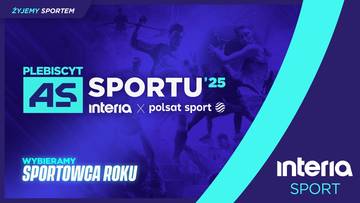Grafika z logo plebiscytu "As Sportu 2025" i napisami "Interia", "Polsat Sport" oraz "Wybieramy Sportowca Roku". W tle sylwetki sportowców.