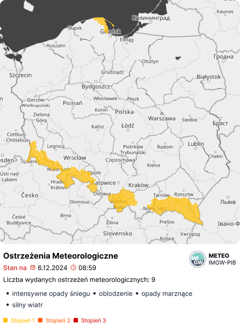 Ostrzeżenia meteorologiczne. Źródło: IMGW