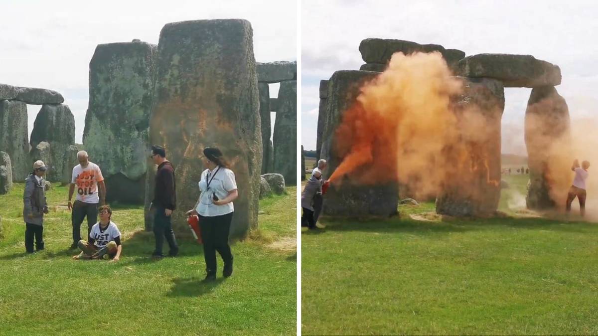Stonehenge is stained with an orange substance.  Requests submitted