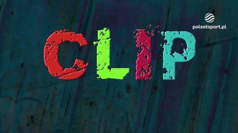 Napis "CLIP" w kolorach czerwonym, zielonym, r&oacute;żowym i turkusowym na ciemnym, ziarnistym tle. W prawym g&oacute;rnym rogu logo Polsat Sport.