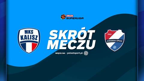 Grafika z informacją o skr&oacute;cie meczu Netland MKS Kalisz - Corotop Gwardia Opole, z logotypami obu drużyn.