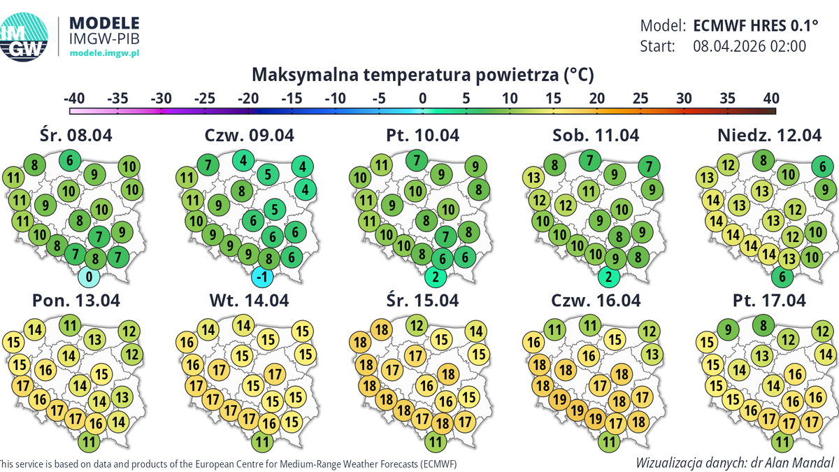 W prognozach IMGW wyraźnie widać ocieplenie, które rozpocznie się po weekendzie