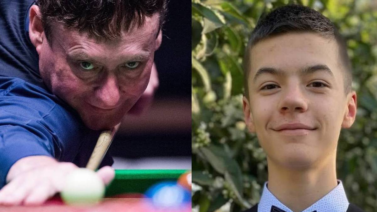 Dwie fotografie: starszy mężczyzna grający w bilard i uśmiechnięty młody mężczyzna w garniturze.