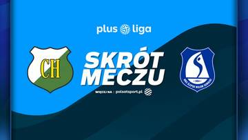 Grafika z napisem "SKRÓT MECZU" i logami drużyn siatkarskich InPost ChKS Chełm oraz MKS Ślepsk Malow Suwałki. U góry widnieje logo "plus liga".