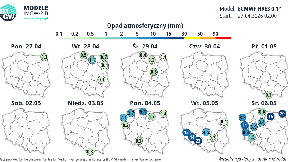 Kilka najbliższych dni miejscami może przynieść słabe opady deszczu, jednak potem pogoda będzie spokojniejsza. Więcej deszczu możemy się spodziewać po majówce