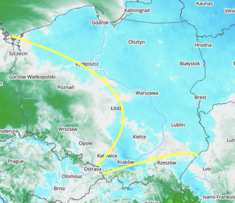 fot za: mapy.meteo.pl (UM, 1,5 km), opracowanie własne