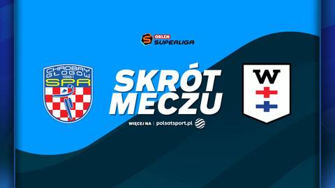 Grafika z napisem "SKR&Oacute;T MECZU" i logami drużyn KGHM Chrobry Głog&oacute;w oraz PGE Wybrzeże Gdańsk.