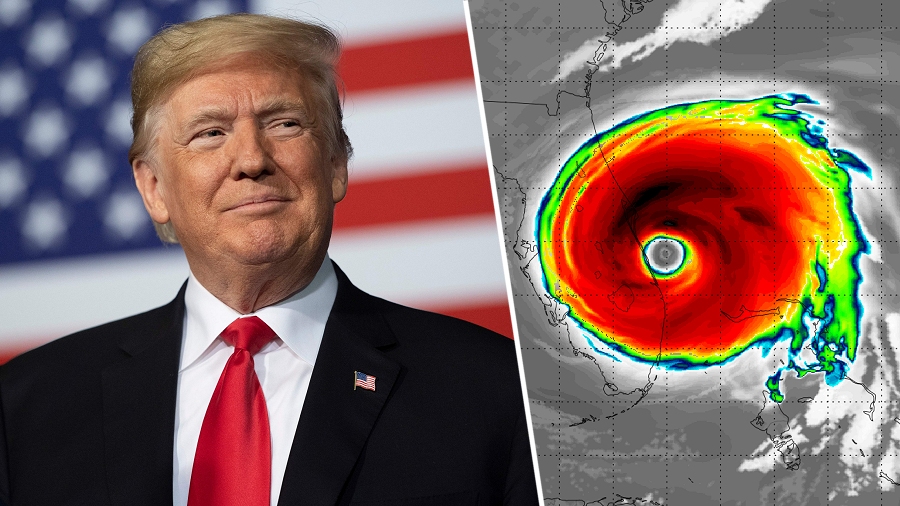 Donald Trump, prezydent USA (po lewej), cyklon tropikalny Dorian (po prawej). Fot. Max Pixel / NASA / TwojaPogoda.pl