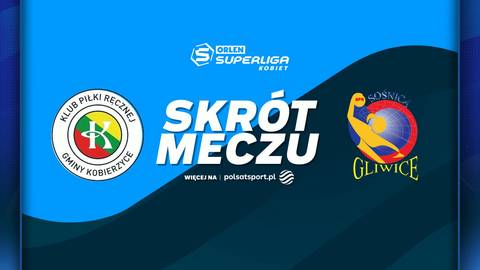 Grafika promująca skr&oacute;t meczu piłki ręcznej kobiet pomiędzy KPR Gminy Kobierzyce a Sośnica Gliwice, z widocznymi logotypami obu klub&oacute;w i napisem "SKR&Oacute;T MECZU".