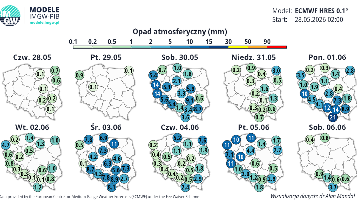 Pod koniec tygodnia zrobi się deszczowo  burzowo we wszystkich regionach. Taka pogoda utrzyma się do pierwszych dni czerwca
