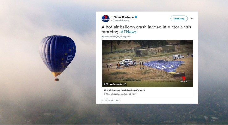 7 osób trafiło do szpitala po kraksie balonu. Część z osób została wyrzucona z kosza
