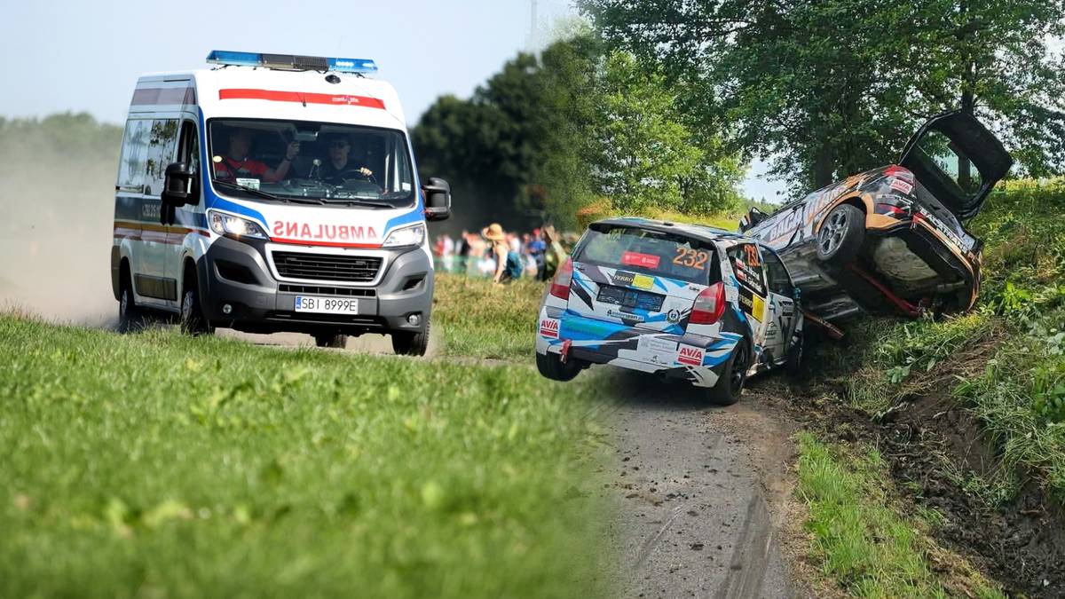 Auto stanęło w płomieniach. Wypadek na trasie 82. Rajdu Polski, dwie osoby w szpitalu