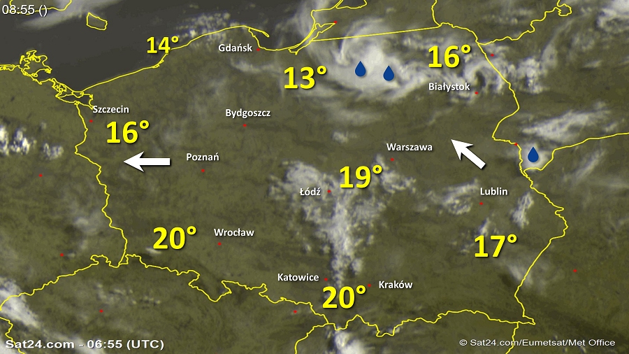 Zdjęcie satelitarne w dniu 30 kwietnia 2018 o godzinie 8:55. Dane: Sat24.com / Eumetsat.