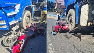 Motocykl pod ciężarówką. Wypadek w Poroninie