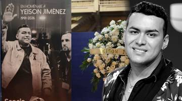 Plakat upamiętniający Yeisona Jim&eacute;neza z jego zdjęciem i zbliżenie na jego twarz.