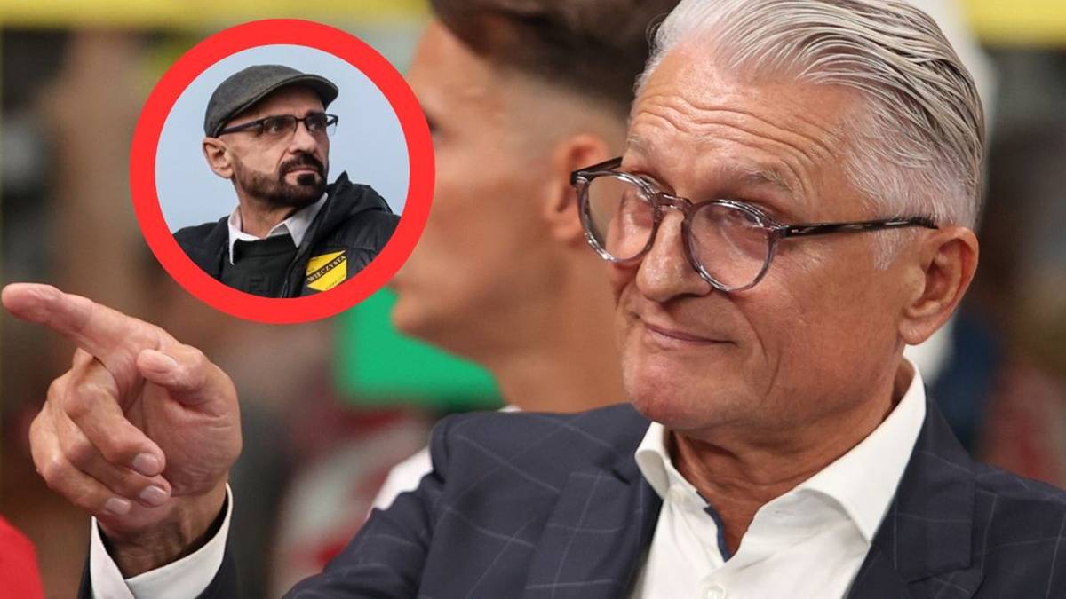 Zbliżenie na twarz starszego mężczyzny w okularach, wskazującego palcem w lewo. W lewym g&oacute;rnym rogu, w czerwonym okręgu, mniejszy obrazek przedstawiający mężczyznę w czapce i okularach.