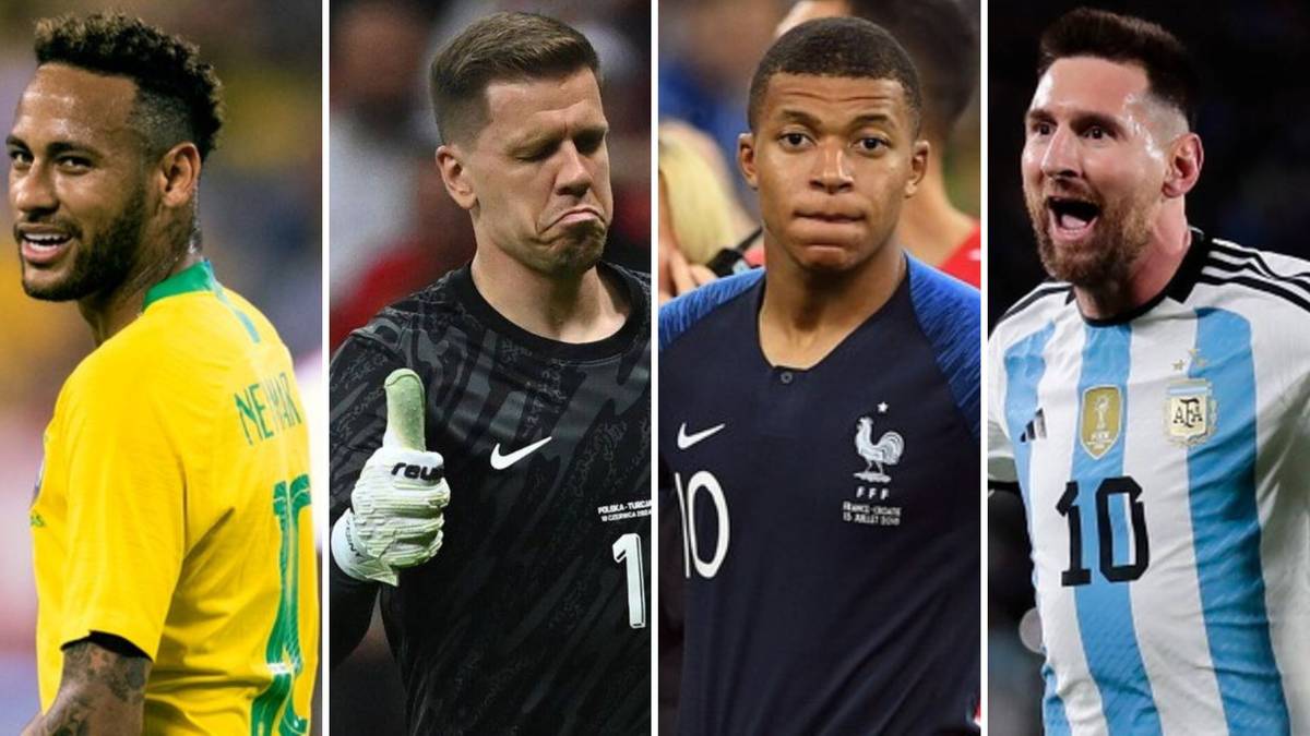 Kolaż czterech piłkarzy: Neymar, Wojciech Szczęsny, Kylian Mbappé, Lionel Messi.