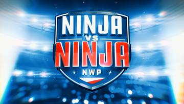 Logo programu "Ninja vs Ninja" z napisem "NWP" u dołu, na tle stadionu z jasnymi reflektorami.