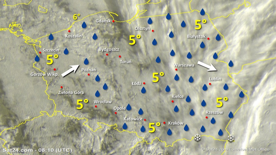 Zdjęcie satelitarne Polski w dniu 24 grudnia 2019 o godzinie 9:10. Dane: Sat24.com / Eumetsat.