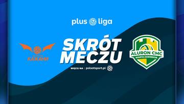 Grafika z napisem "SKR&Oacute;T MECZU" i logami drużyn siatkarskich Barkom-Każany Lw&oacute;w oraz Aluron CMC Warta Zawiercie.