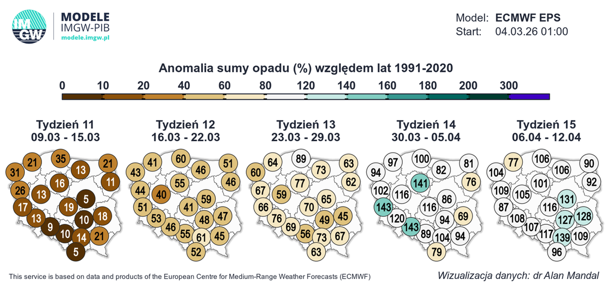 Początek kwietnia może być znacznie bardziej deszczowy, szczególnie w zachodniej Polsce