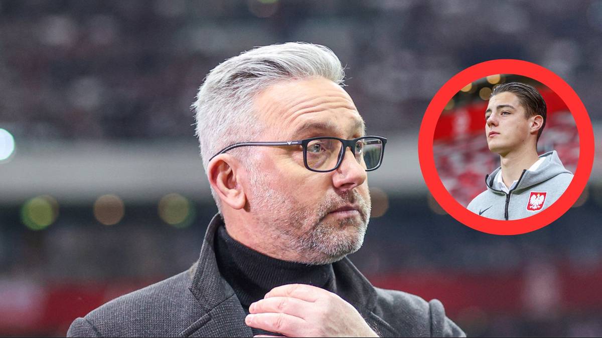 Portret Jerzego Brzęczka, trenera piłkarskiego, z małym zdjęciem Kacpra Urbańskiego w okręgu.