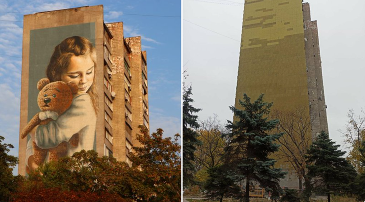 Wojna w Ukrainie. Rosjanie zamalowali mural w Mariupolu. Przypominał o nalotach