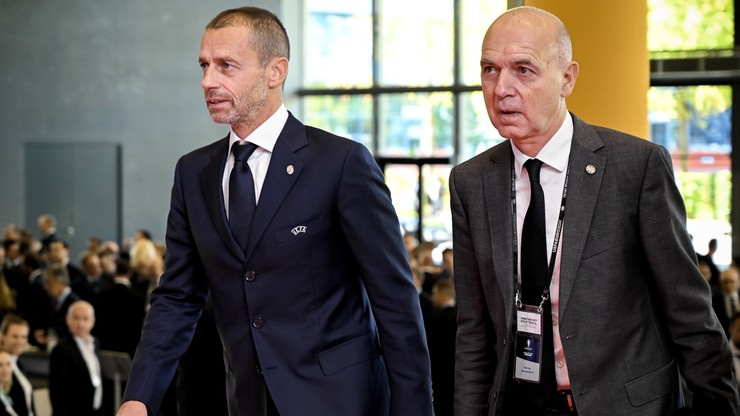 Prezydent UEFA Aleksander Ceferin i prezydent DFB Bernd Neuendorf