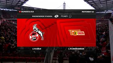 Wynik meczu piłki nożnej pomiędzy 1.FC K&ouml;ln a Union Berlin wyświetlany na telebimie stadionu.