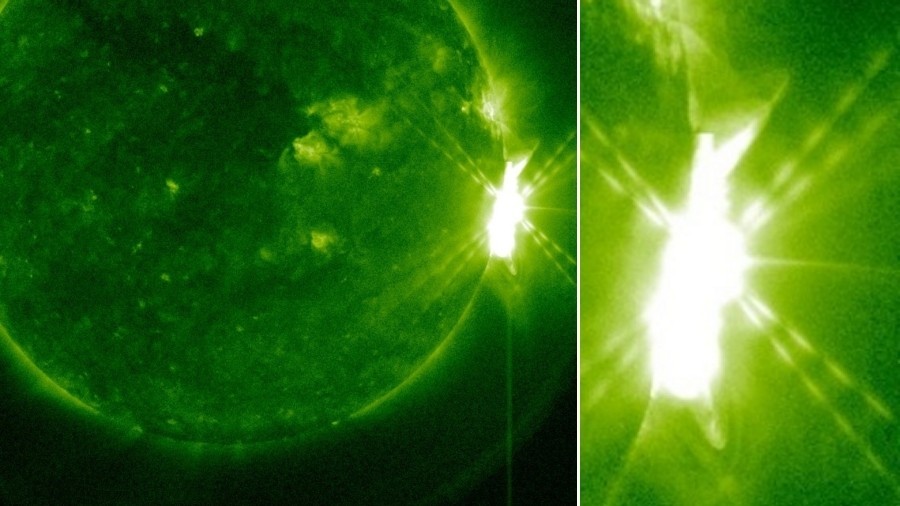 Rozbłysk klasy X8.2 na Słońcu w kompleksie plam nr 2673. Fot. NASA.