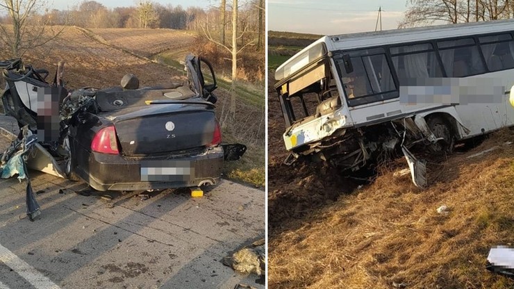 Lubelskie: Śmiertelny wypadek w Zalesiu. Auto wjechało pod autobus z przedszkolakami