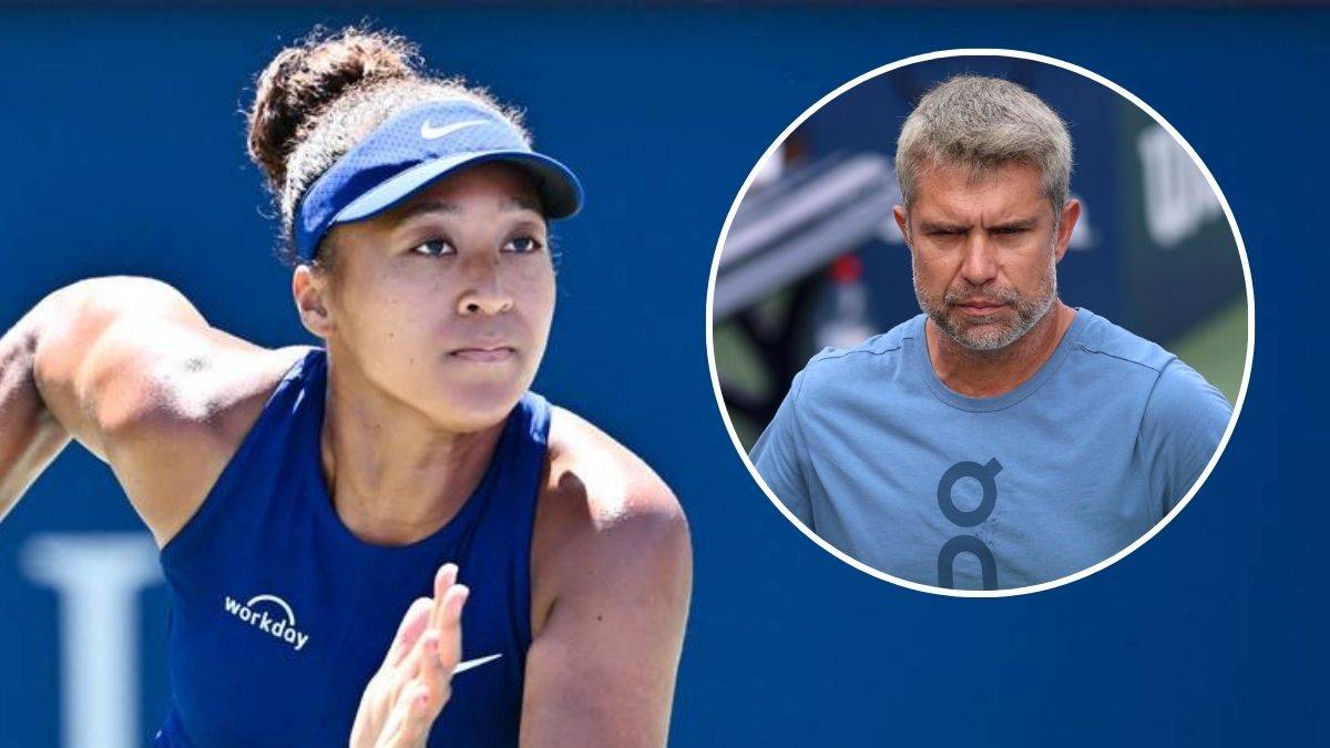 Naomi Osaka, tenisistka, na pierwszym planie, obok niej w okrągłym kadrze jej trener.