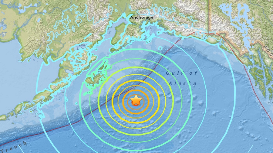 Lokalizacja epicentrum trzęsienia ziemi na Alasce. Fot. USGS.