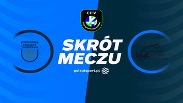 Grafika z napisem "SKR&Oacute;T MECZU" i logotypami drużyn PGE Projekt Warszawa oraz Volley Haasrode Leuven.