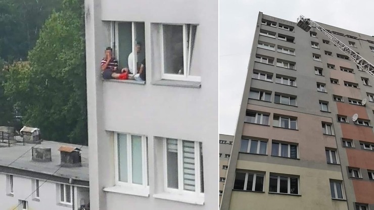 Nastolatek usiadł na parapecie wieżowca w Łodzi i zapalił papierosa