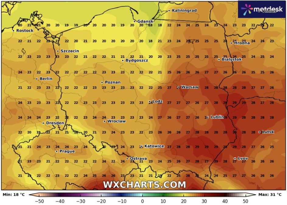 Ochłodzenie po południu 4 sierpnia. Fot. WXCHARTS