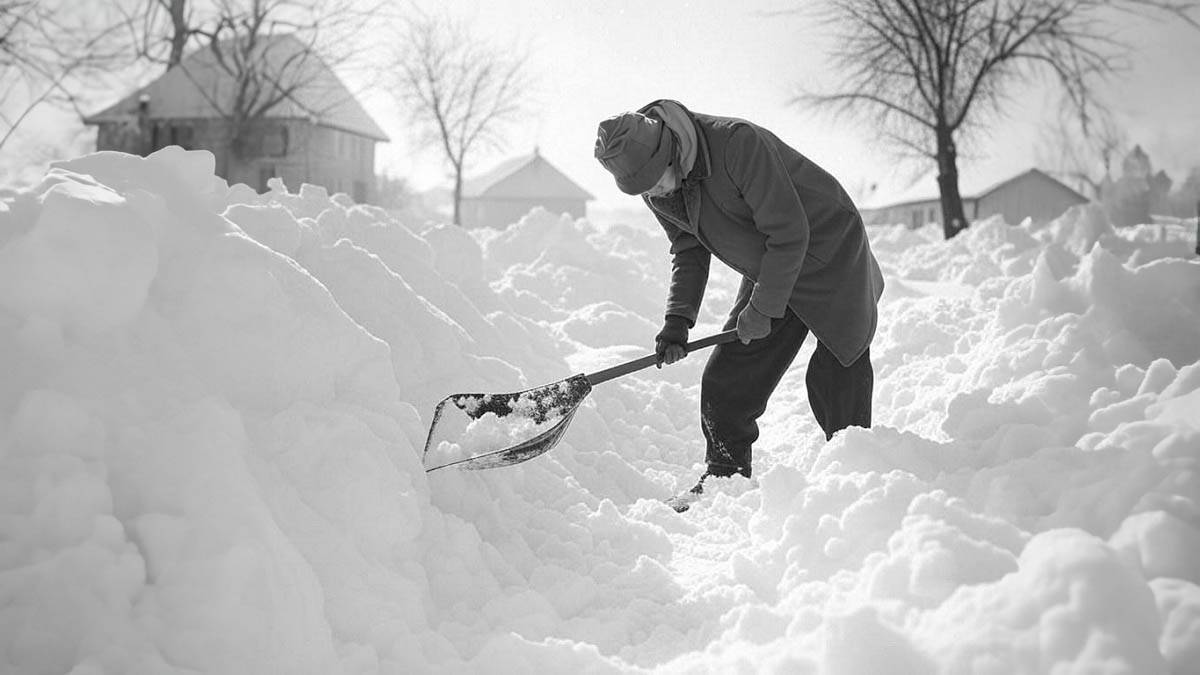 Olbrzymie zaspy śnieżne podczas zimy stulecia w 1979 roku.