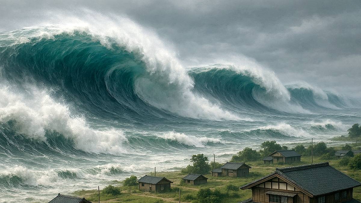 Artystyczna wizja tsunami u wybrzeży Hokkaido. Fot. Pixabay.