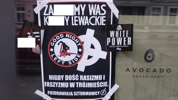 Nazistowskie symbole i plakaty na wegańskich barach w Gdańsku. Policja ustala sprawców