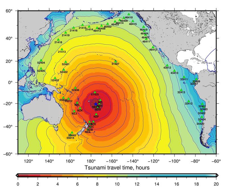 Fale tsunami po erupcji. Źródło: ngdc.noaa.gov