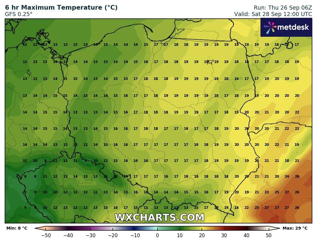 Prognoza pogody na 28 września. Źródło: WXcharts