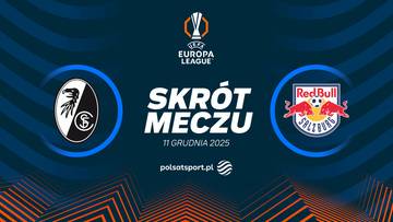 Grafika z zapowiedzią skrótu meczu Ligi Europy między SC Freiburg a Red Bull Salzburg.